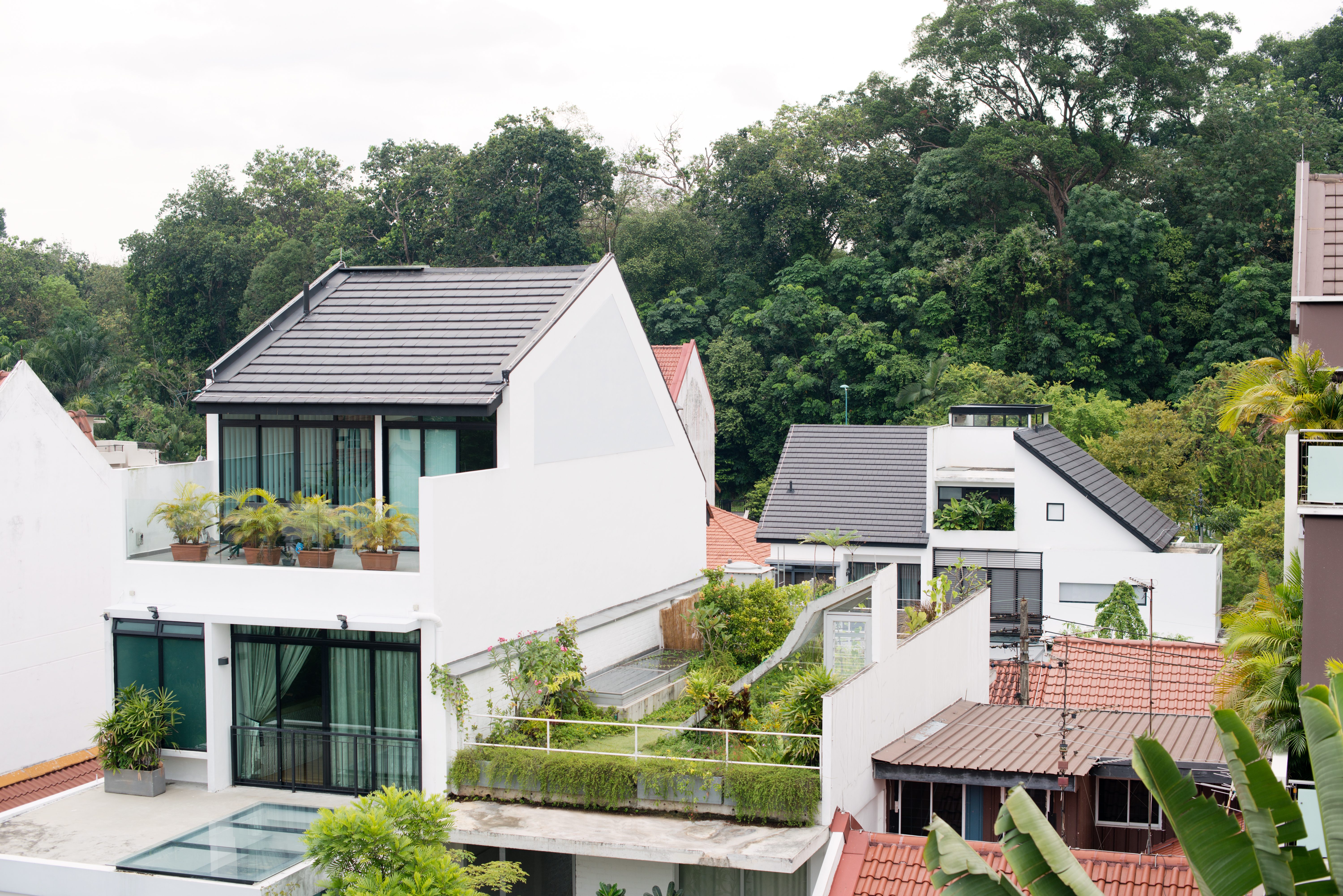 T House among the roofs, Photo by Jovian Lim, Image courtesy of Linghao Architects