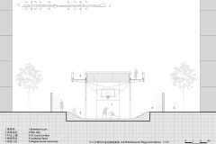 รูปตัดแสดงการลดและยกระดับของพื้นที่โปรแกรมในแต่ละโซน I A section showing the lowered and elevated height levels of each zone in the spatial program