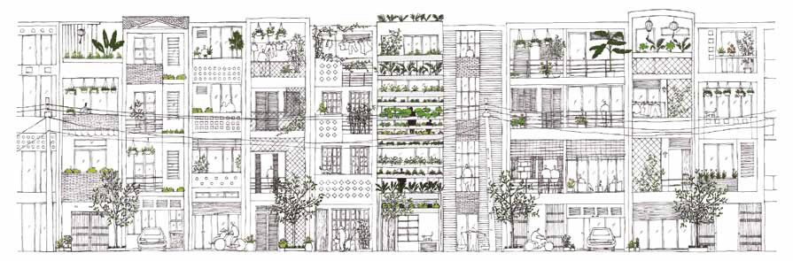 Stacking green elevation which depicts their vision: 'Visible greenery is profitable not only for its owners and residents but also for the community, inspiring and encouraging people in cities to install more greenery onto their buildings.' Image © Vo Trong Nghia Architects