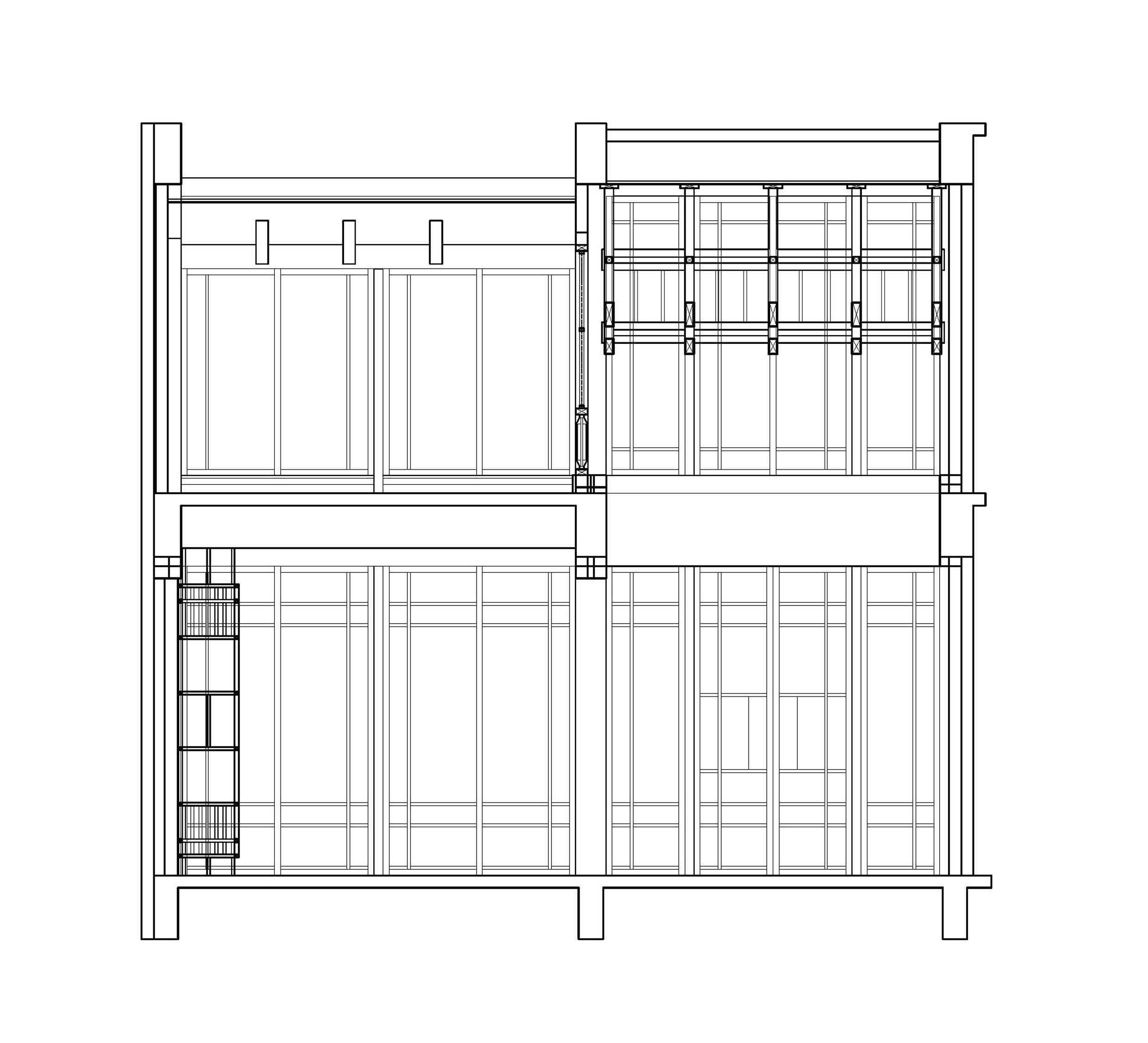 S Dental Clinic Building Section showing the new facade and timber truss structure, Image courtesy of Studio AOK