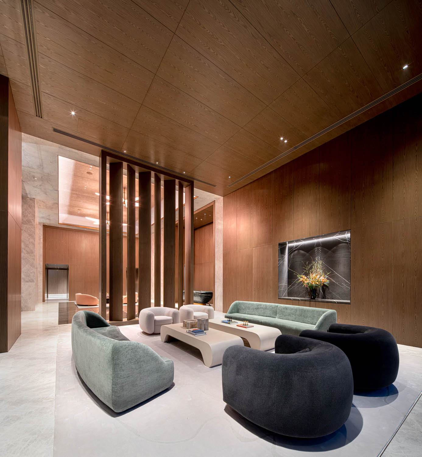 Grand lobby with earth tone material
